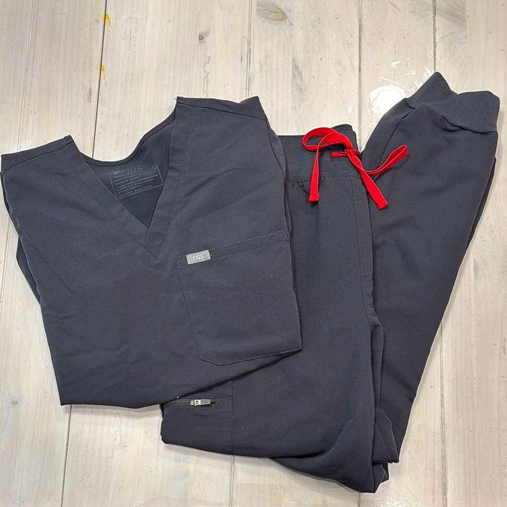 Figs Gray Pants with Red Accents